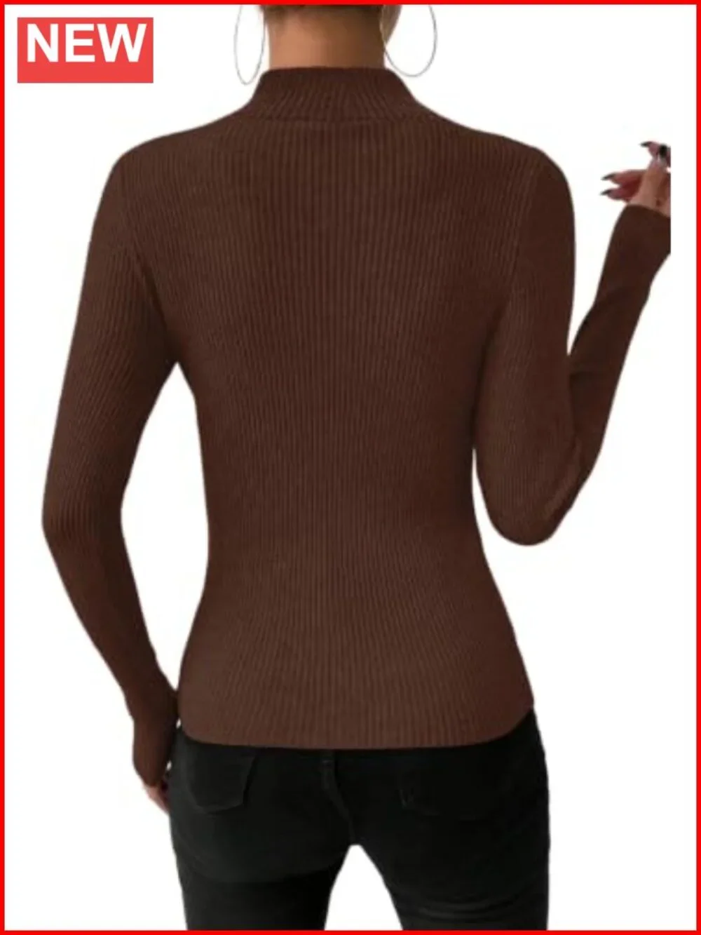 Ribbed Knit Mock Neck Long Sleeve Slim Fit Top
